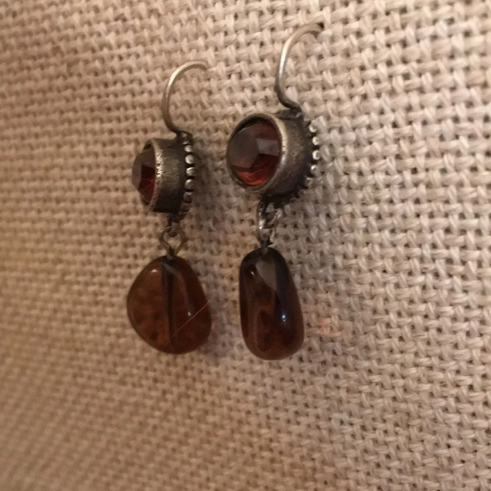 Sterling Silver Earrings Amber & Topaz Color